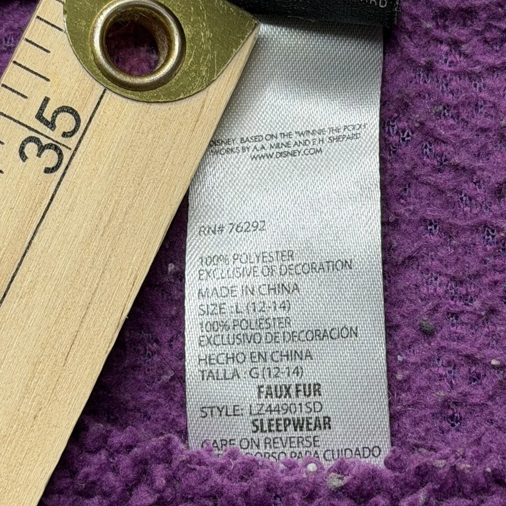 Disney Winnie The Pooh Sweater Girls Large Purple Fuzzy‎ Faux Fur Sleepwear